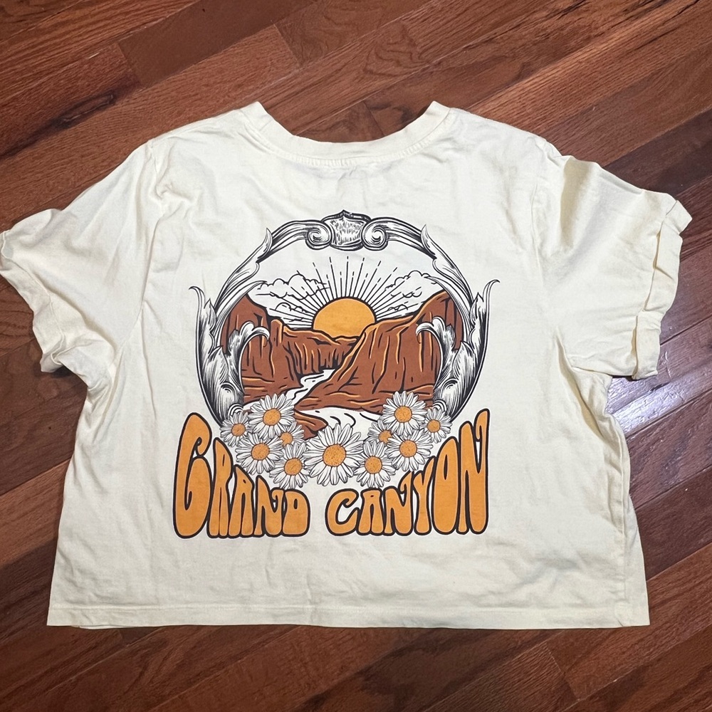 Yellow Love, Peace, & Lazy Days Cropped Tee Medium